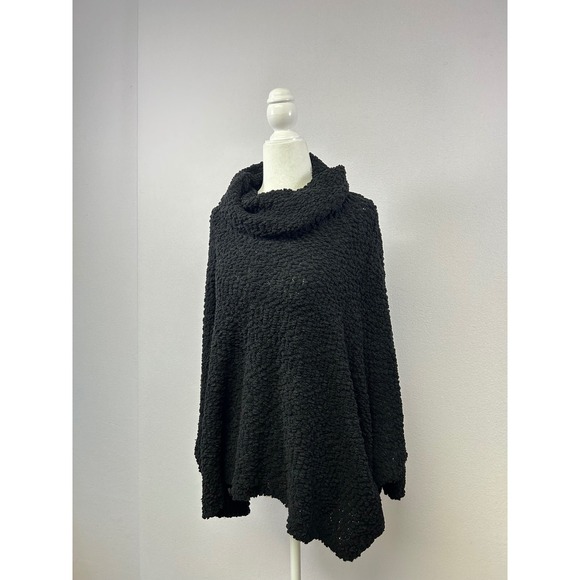 Pink Rose Sweaters - Pink Rose Poncho Sweater Women Medium Black Popcorn Knit‎ Cowl Neck Cape